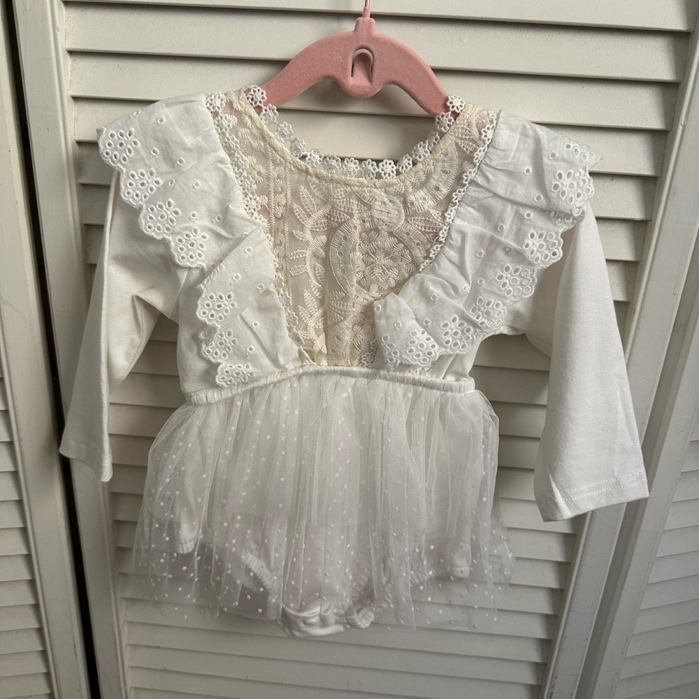 White with Ivory Lace Baby Dress